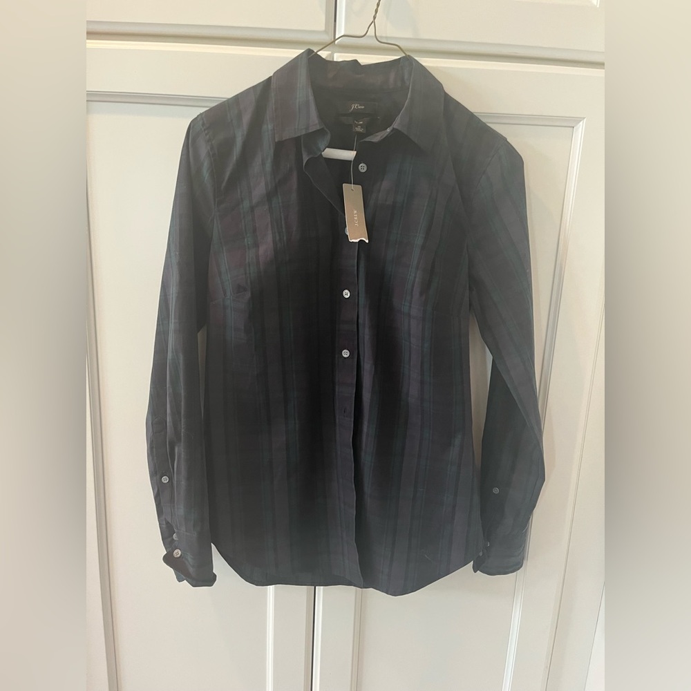 J Crew Black Watch Tartan Button Down Top